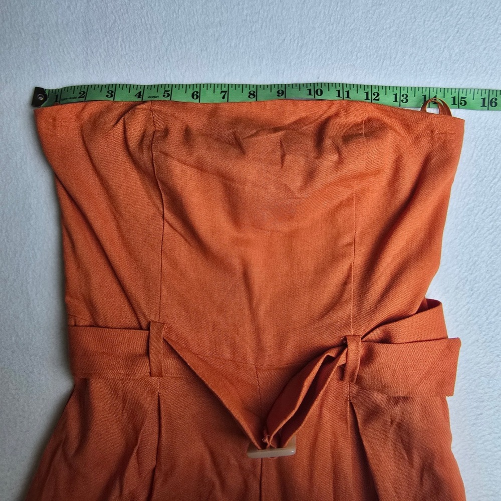 Monteau Los Angeles NWT Orange Strapless Linen Blend Wide Leg Belted Jumpsuit M - Picture 7 of 12
